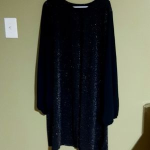 Boutique black shimmering dress with sheer sleeves